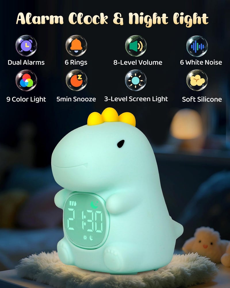 Yiliaw Dinosaus Alarm Clock for Kids with Night Light, Sleep Training Clock Time to Wake Clock, Rechargeable Silicone Light for Bedroom, Perfect Sleep Companion for Boys Girls - Image 2
