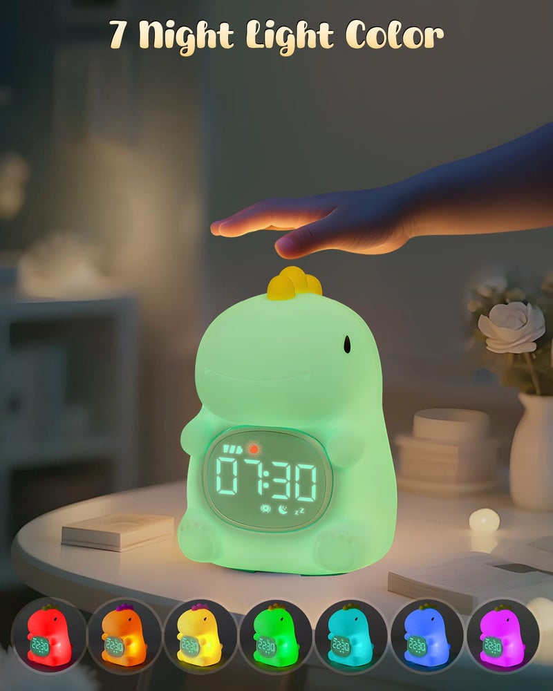 Yiliaw Dinosaus Alarm Clock for Kids with Night Light, Sleep Training Clock Time to Wake Clock, Rechargeable Silicone Light for Bedroom, Perfect Sleep Companion for Boys Girls - Image 5
