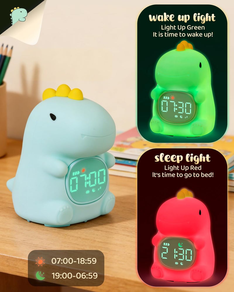 Yiliaw Dinosaus Alarm Clock for Kids with Night Light, Sleep Training Clock Time to Wake Clock, Rechargeable Silicone Light for Bedroom, Perfect Sleep Companion for Boys Girls - Image 3
