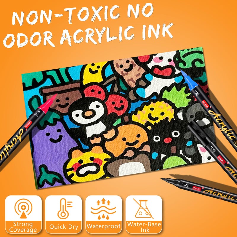 Droaful Acrylic Paint Pens Markers  6 Pc Dual Tips Waterproof Paint Markers For Rock Painting  Fabric  Metal  Glass  Wood  Canvas  Ceramic  Pumpkins  Eggs  Plastic  Non-Toxic & Odor - Image 3