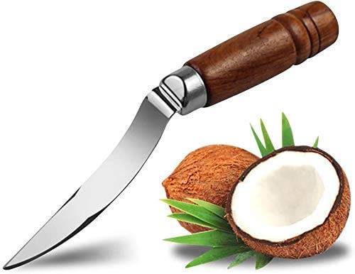 UNIQUE CART Coconut Meat Removal Tool Stainless Steel Scraper with Wooden Handle Easy Coconut Opener for Fresh Coconut Flesh Durable Kitchen Tool for Scooping Coconut Meat Silver and Brown - Image 1