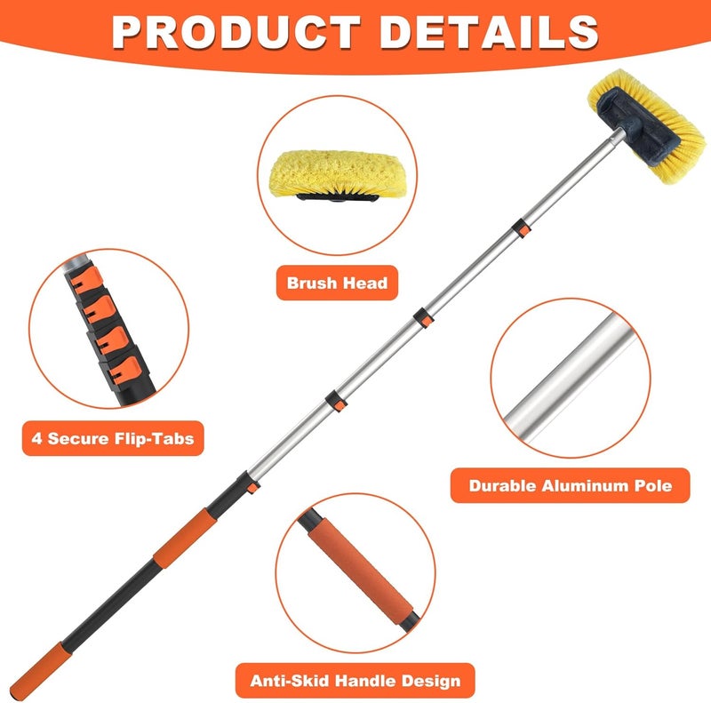 BUYPLUS Multi-use well-engineered build Buyplus 12FT Car Wash Brush with Long Handle, 12-Inch Soft Bristle, with Aluminium Telescoping Pole, for Cleaning Car, SUV, RV, Boats, House Siding, Floors, Solar Panels, and More Various fittings - Image 5