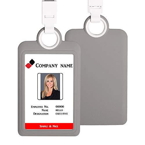 HiCycle2 Badge Holder ID Silicon Card Holder Vertical with Lanyard Neck Strap Heavy Duty ID Card Business Card Offices Supplies (Gray) - Image 1