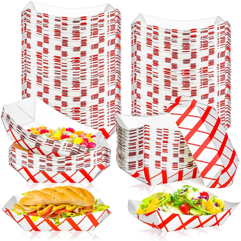 MotBach 100 Pack 2lb Checkered Paper Food Boats Disposable Paper Boats Kraft Paper Food Trays Paper Food Serving Boat Tray Basket for Snacks Hot Dogs Sandwich Burgers Popcorn Chips Tacos Fries Nacho