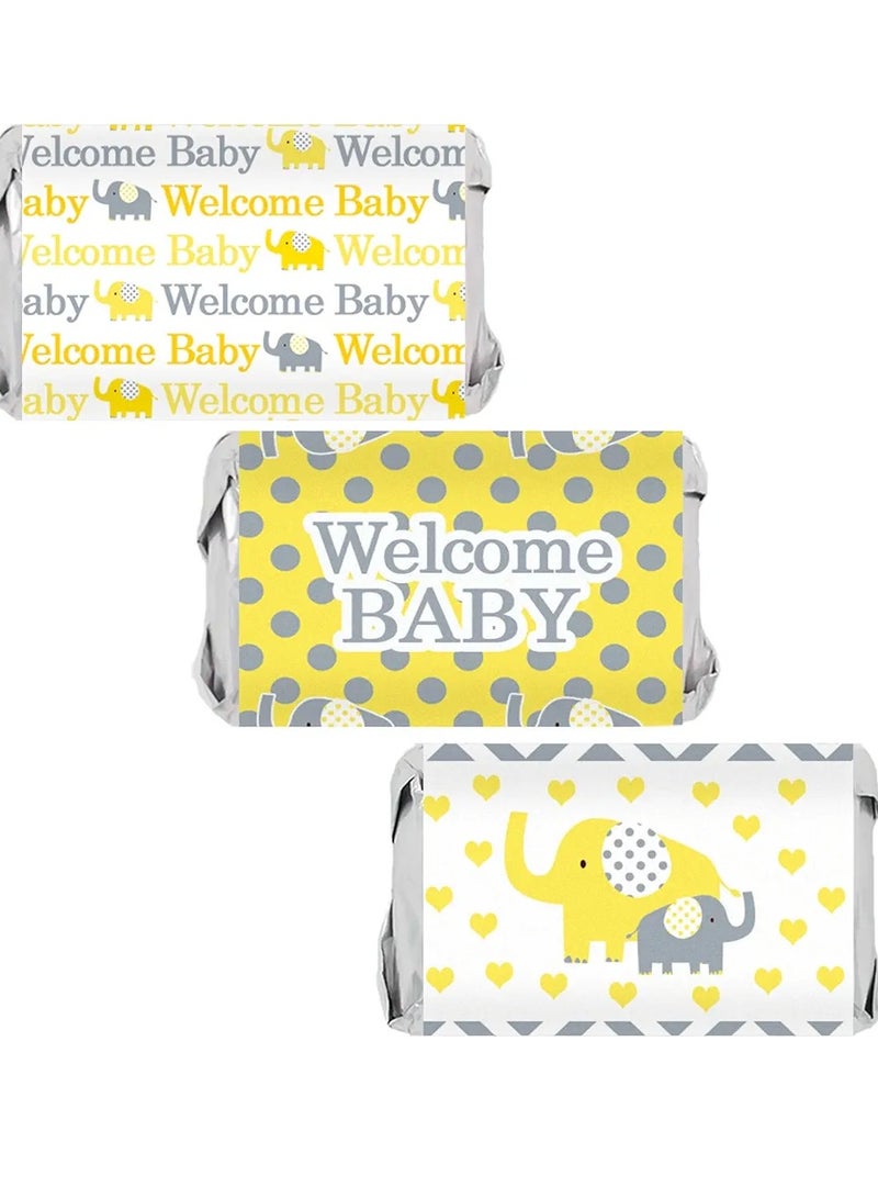 Yellow Elephant Baby Shower Mini Candy Bar Wrappers - 45 Stickers - Image 1