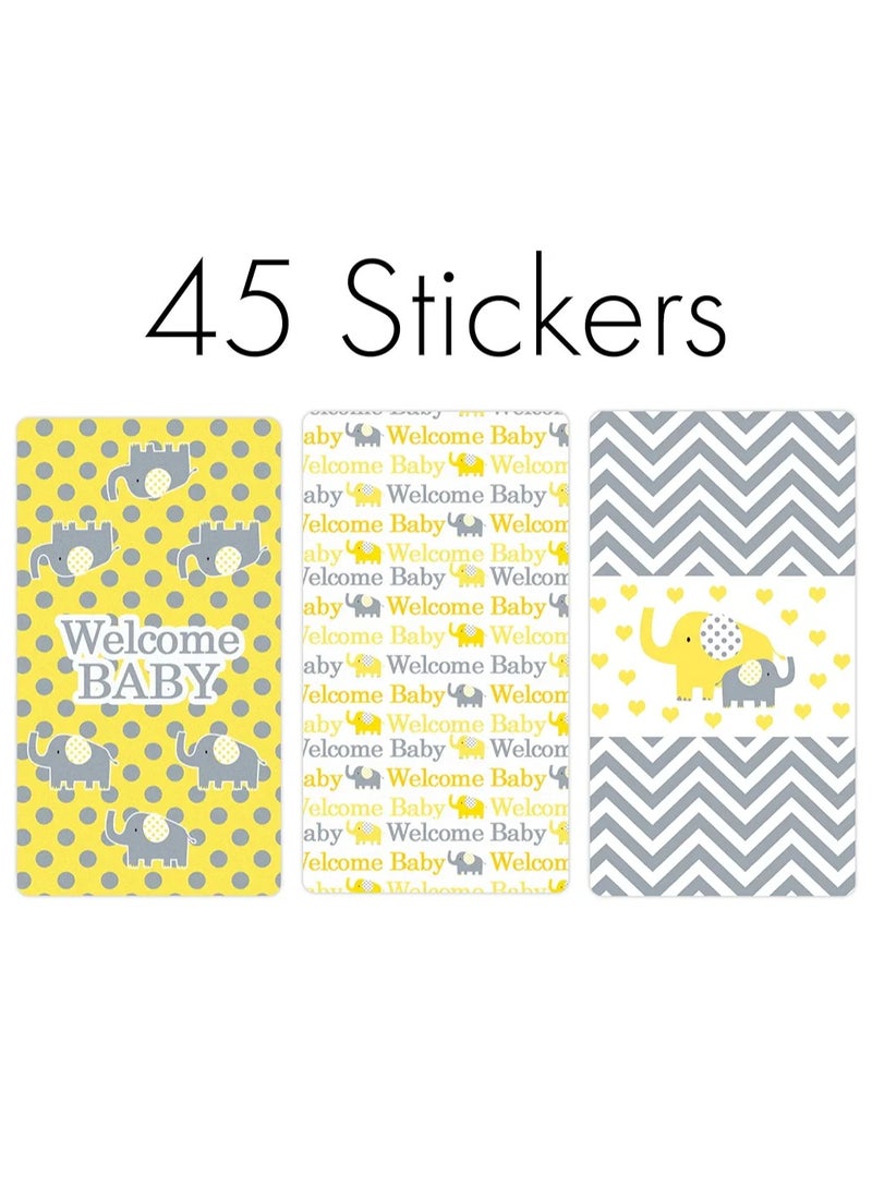 Yellow Elephant Baby Shower Mini Candy Bar Wrappers - 45 Stickers - Image 3