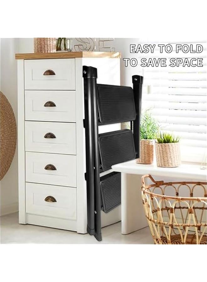 MIXDE 3 Step Ladder Folding Step Stool with Wide Anti-Slip Pedal, Portable Sturdy Steel Step Ladders 300lbs Capacity Lightweight for Kitchen Household and Office - Image 3