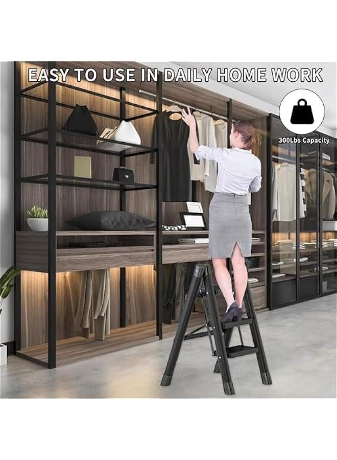 MIXDE 3 Step Ladder Folding Step Stool with Wide Anti-Slip Pedal, Portable Sturdy Steel Step Ladders 300lbs Capacity Lightweight for Kitchen Household and Office - Image 4