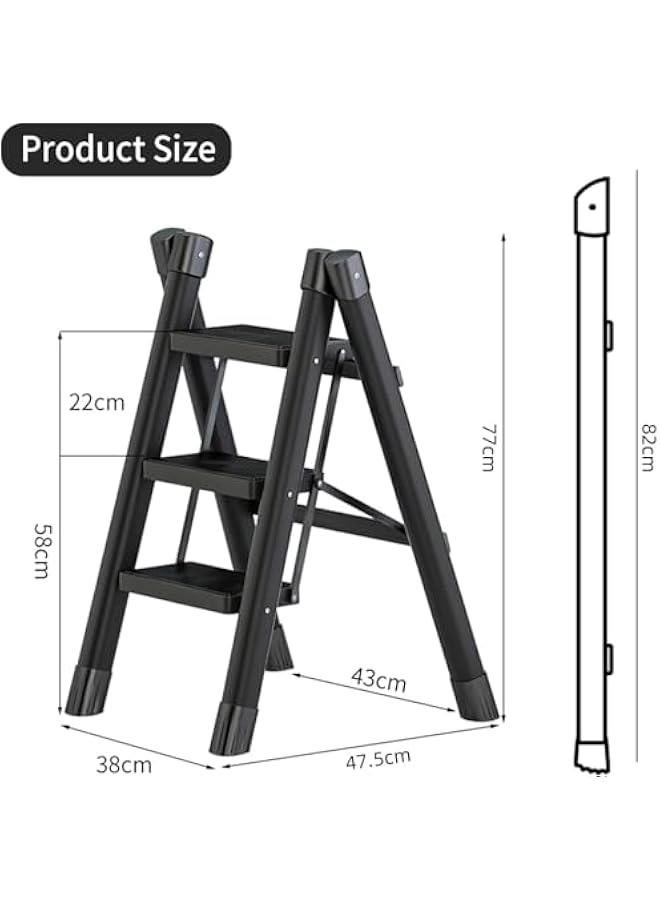 MIXDE 3 Step Ladder Folding Step Stool with Wide Anti-Slip Pedal, Portable Sturdy Steel Step Ladders 300lbs Capacity Lightweight for Kitchen Household and Office - Image 2