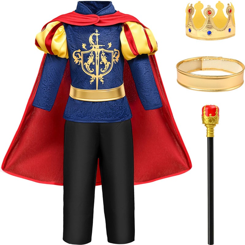 GC Boys King Prince Charming Costume with Cape Kids Royal Dress Up Outfits Halloween Cosplay Role Play Birthday Gifts - Image 2