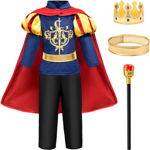 GC Boys King Prince Charming Costume with Cape Kids Royal Dress Up Outfits Halloween Cosplay Role Play Birthday Gifts - Image 1