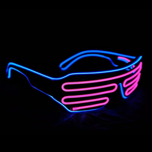 PINFOX Shutter El Wire Neon Rave Glasses Flashing LED Sunglasses Light Up Costumes For 80s, EDM, Party RB03 (Blue + Orange) - Image 3