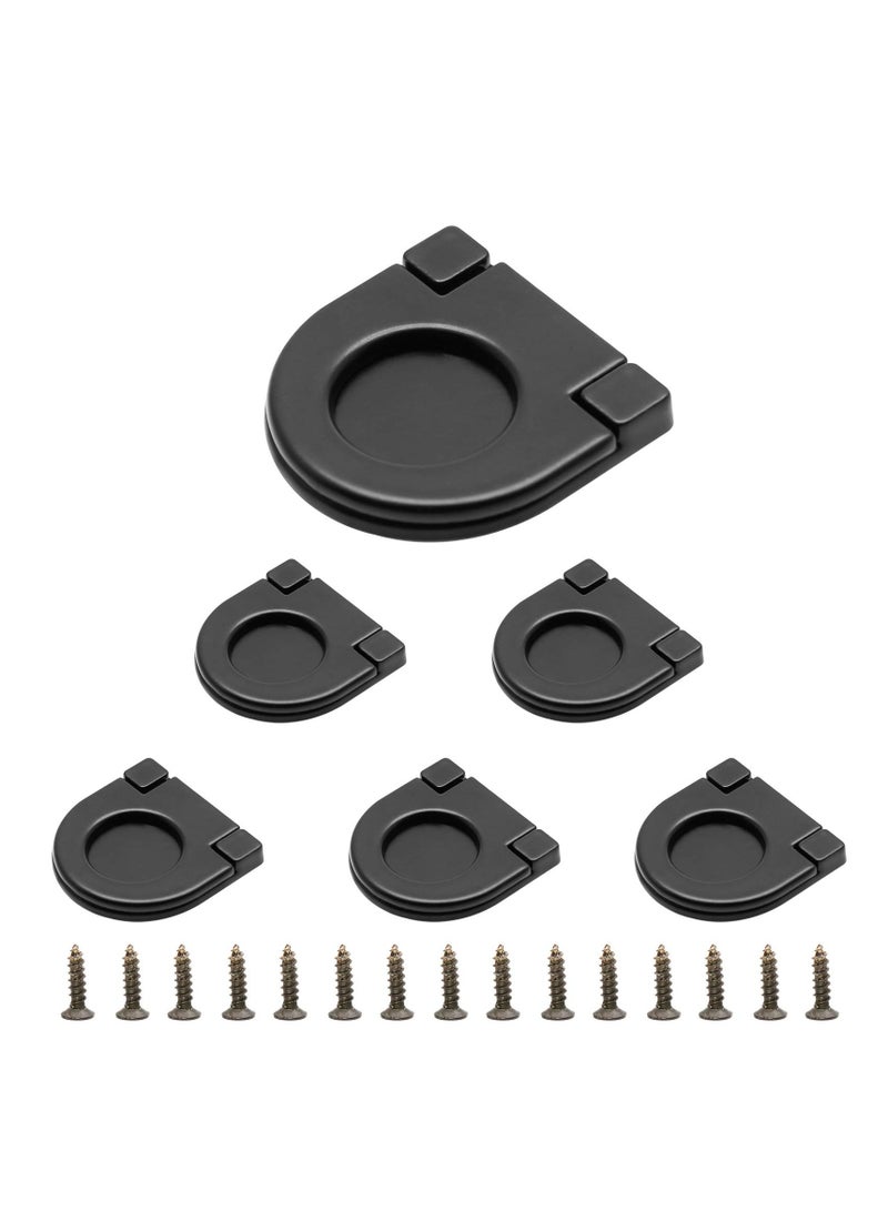 6PCS Black Aluminum Alloy Flush Ring Pulls - Hidden Recessed Drawer Handles for Cabinets, Drawers, Cupboards, and Dressers - Modern Design, 1-3/8 Inch Diameter, 36mm Length. - Image 1