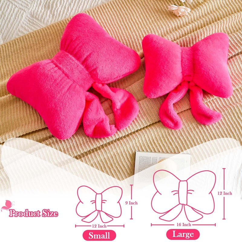 Lfsaaj Bowknot Pillow Hot Pink Cute Bow Decorative Throw Pillows 12" Aesthetic Home Decor Bow Cushions Butterfly Knot Plush Pillow for Bedroom Couch - Image 2