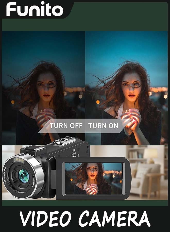 Funito 4K 80MP Camcorder Video Camera Ultra HD Vlogging Camera ,18X Digital Zoom Recorder 3.0" IPS HD Screen With Handheld Stabilizer, Microphone, Remote Control and 32GB SD Card - Image 5