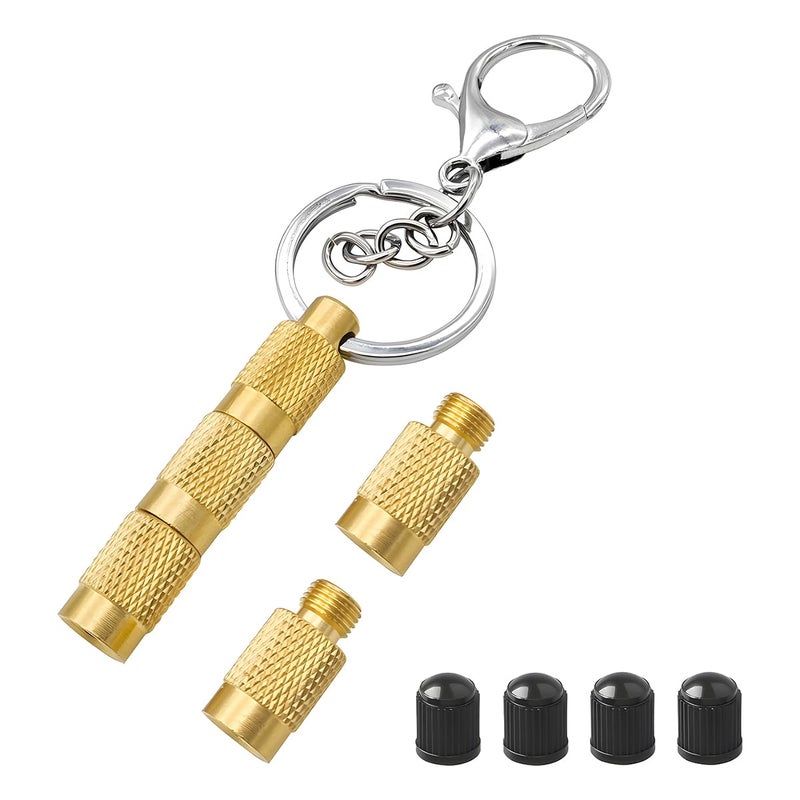 Mandark Car Tire Deflator Tool 4 in 1 Brass Vehicle Air Pressure Deflation Valve Kit Portable Automotive Tyre Relief Bleeder Set with Valve Caps Keychain Universal for Offroad Vehicle