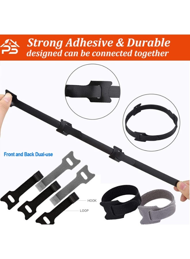 جوناريس ربطات كابلات قابلة لإعادة الاستخدام، مقاس 5 بوصات، أربطة أسلاك قابلة للتعديل، حزام إدارة الكابلات، منظم الكابلات، 30 قطعة، ربطات أسلاك، منظم أسلاك (رمادي-أسود) - Image 2