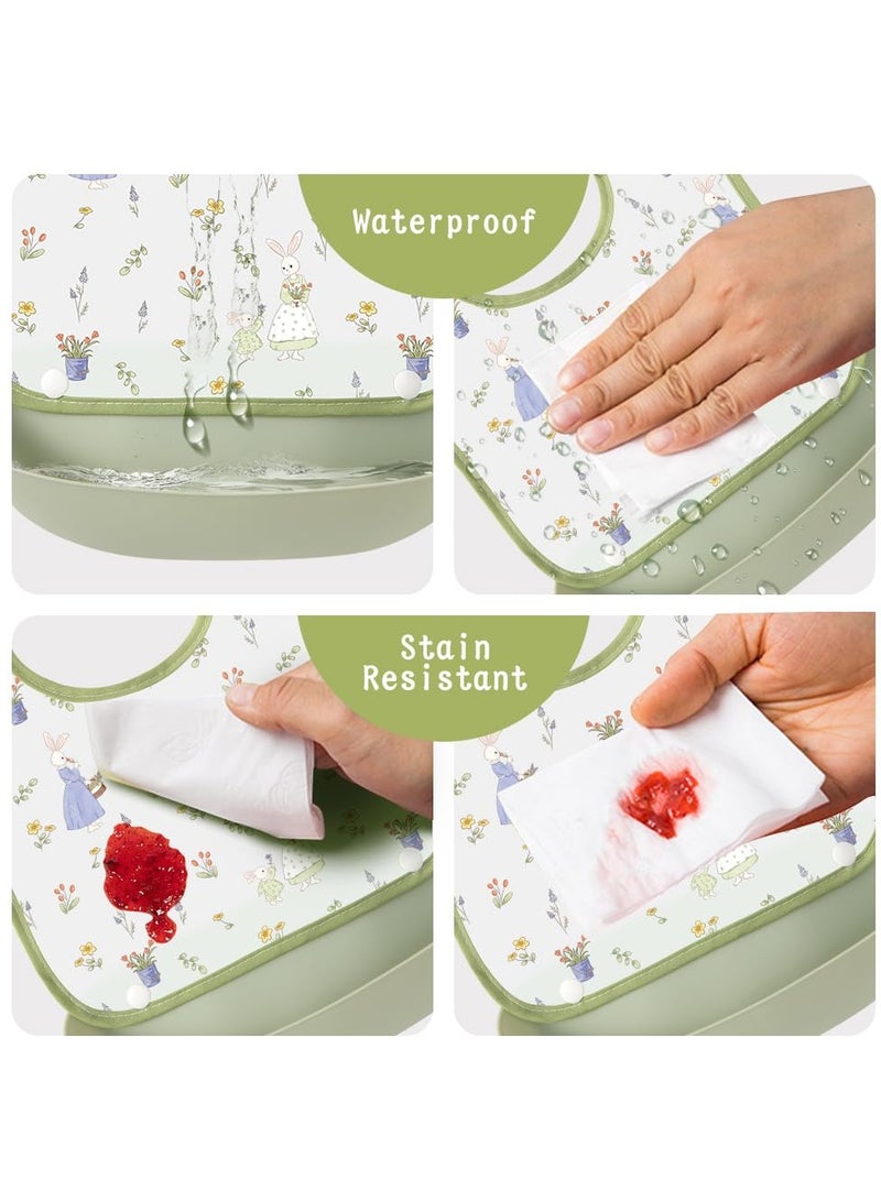 DOOKOO Baby Bibs set of 3 for Babies u0026 Toddlers (6-24 months) Waterproof Soft Durable Adjustable Baby Feeding Bibs for Eating with Detachable Pocket Food Catcher - Image 4