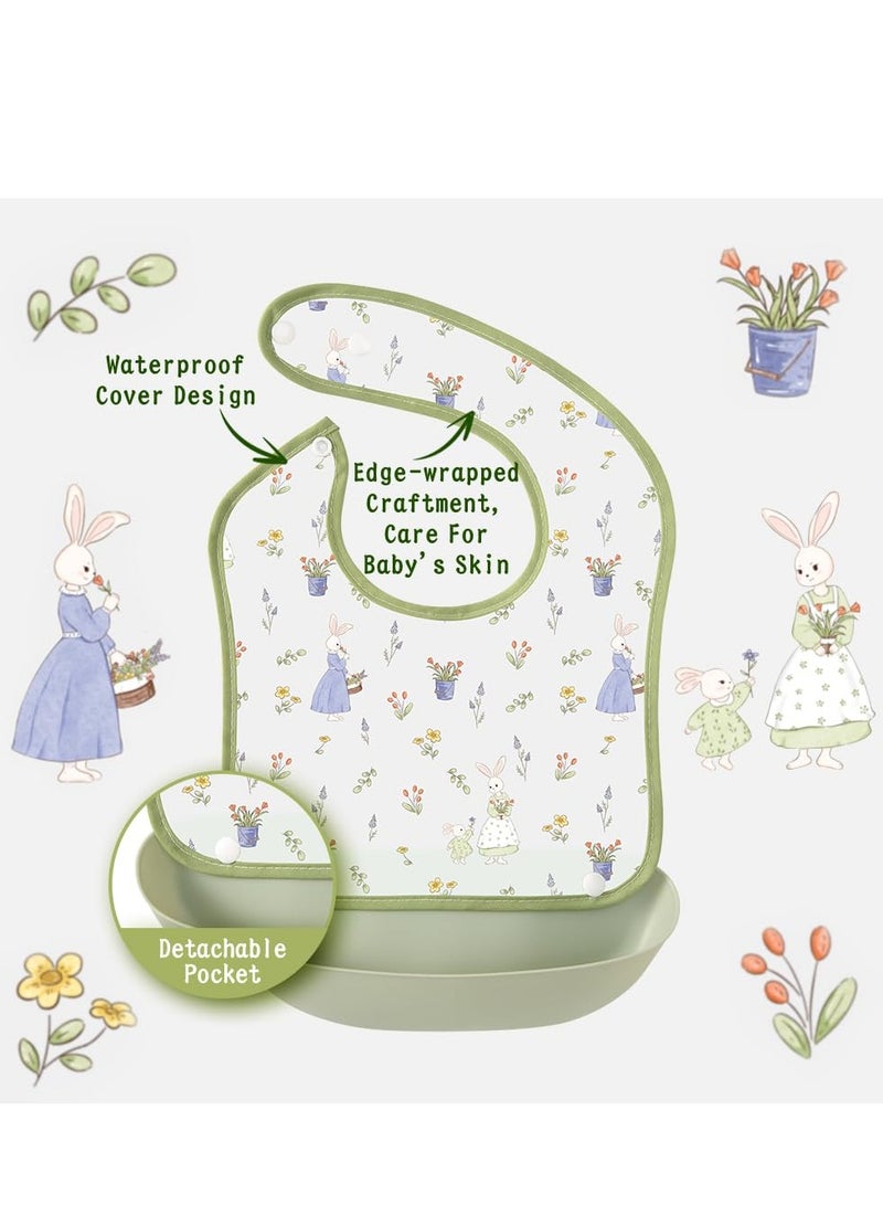 DOOKOO Baby Bibs set of 3 for Babies u0026 Toddlers (6-24 months) Waterproof Soft Durable Adjustable Baby Feeding Bibs for Eating with Detachable Pocket Food Catcher - Image 2