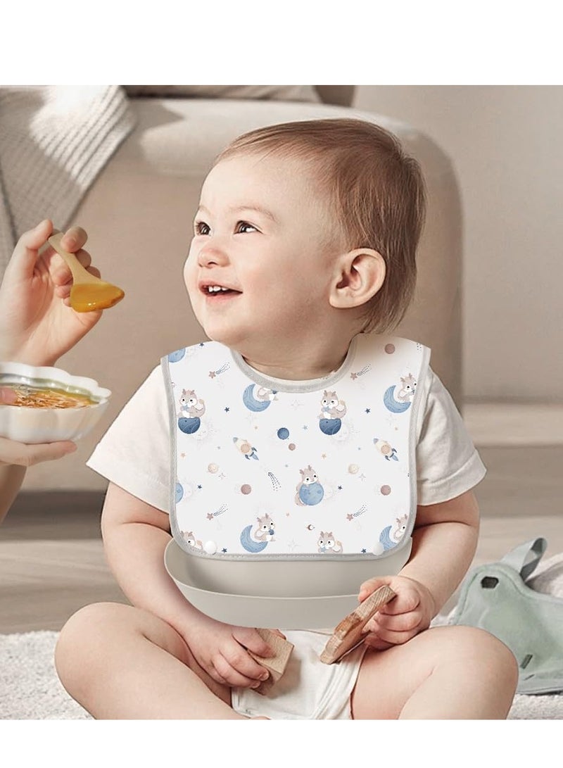 DOOKOO Baby Bibs set of 3 for Babies u0026 Toddlers (6-24 months) Waterproof Soft Durable Adjustable Baby Feeding Bibs for Eating with Detachable Pocket Food Catcher - Image 3