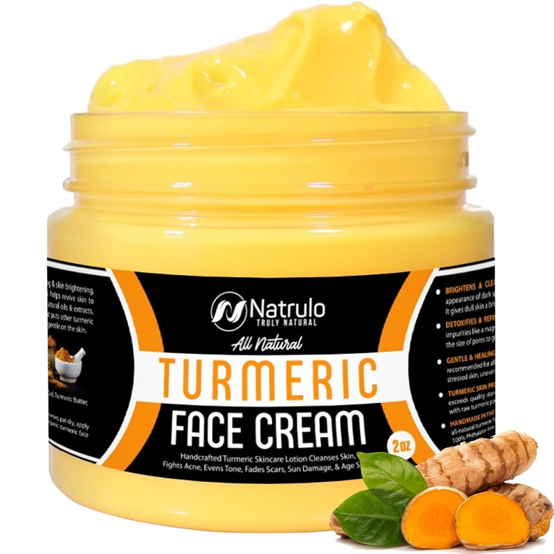 Natrulo Turmeric Cream for Face  Body  All Natural Turmeric Cream Skin Brightening Lotion  Turmeric Cream Cleanses Skin Fights Acne Evens Tone  Pure Handcrafted Skincare Made in the USA 2 Oz 