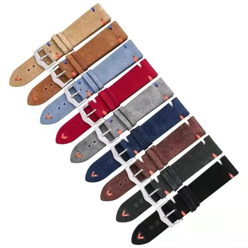 Bluejw Quick Release Watch Band Replacement – Genuine Vintage Gray Suede Leather Wristband with Handmade Stitching for 20mm & 22mm Watches - Image 2