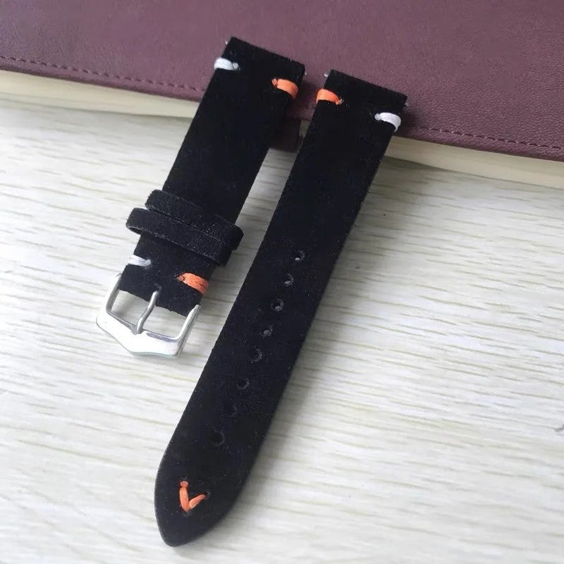 Bluejw Quick Release Watch Band Replacement – Genuine Vintage Gray Suede Leather Wristband with Handmade Stitching for 20mm & 22mm Watches - Image 1