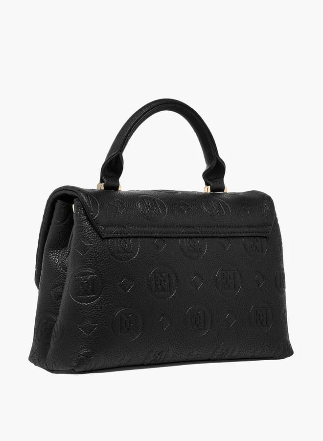 ELLE Women Monogram Embossed Satchel Bag with Top Handle and Detachable Strap