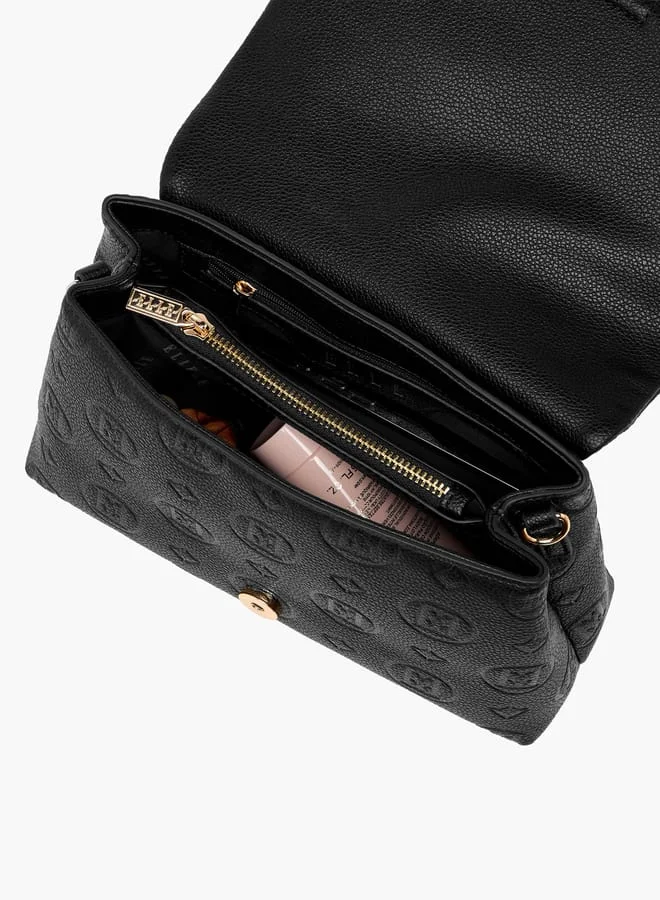 ELLE Women Monogram Embossed Satchel Bag with Top Handle and Detachable Strap