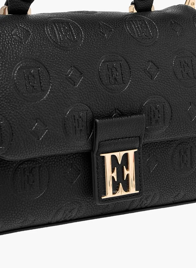 ELLE Women Monogram Embossed Satchel Bag with Top Handle and Detachable Strap