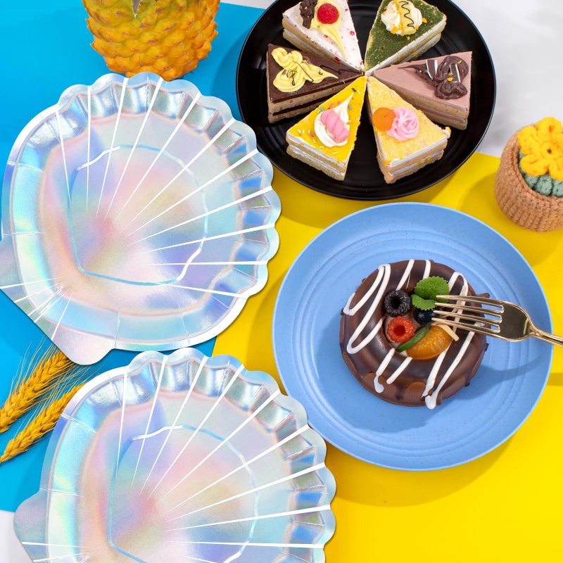 KFJBPB 40 Pcs Iridescent Mermaid Plates and Napkins Party Supplies, Seashell Disposable Paper Plates and Napkins Tableware Set for Mermaid Baby Shower Birthday Party Decorations Serves 20 - Image 5