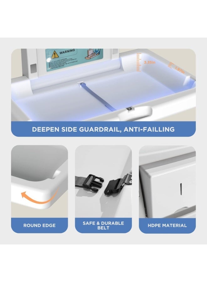 YOUWE7 محطة تغيير حفاضات الأطفال من YOUWE7، محطة تغيير حفاضات مثبتة على الحائط مع حزام أمان، طاولة تغيير حفاضات مثبتة على الحائط لدورات المياه العامة، محطة تغيير حفاضات تجعل كل أم سعيدة. - Image 4