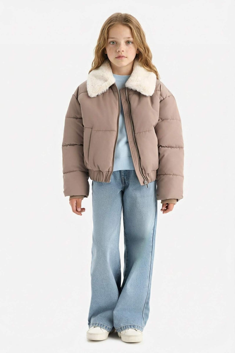 DeFacto Girl Zippered Faux Fur Collar Jacket - Image 2