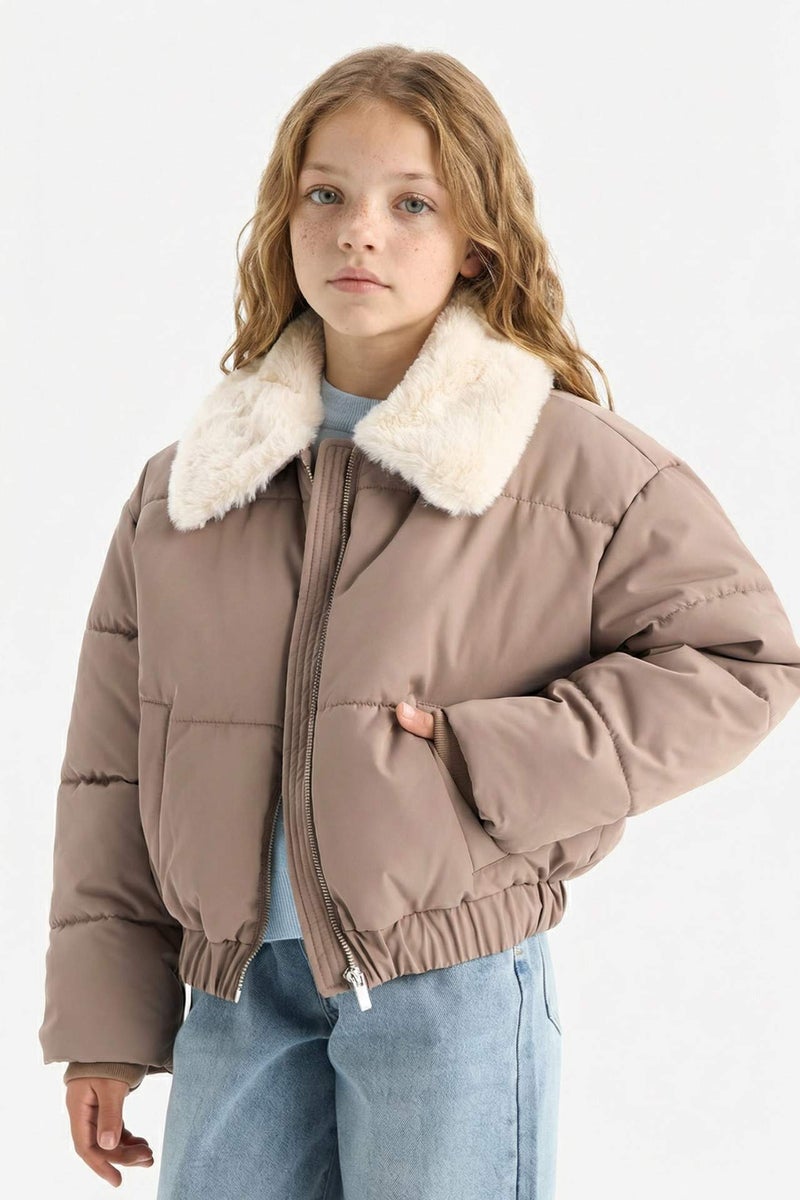 DeFacto Girl Zippered Faux Fur Collar Jacket - Image 3