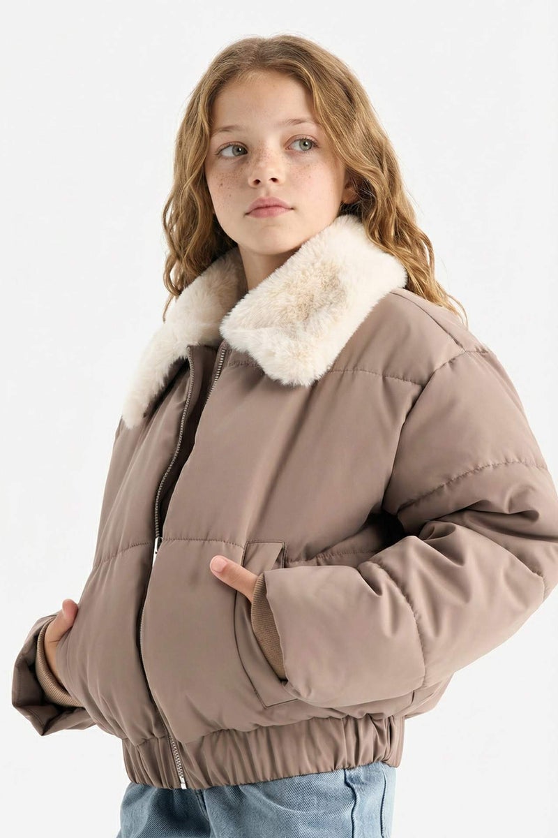 DeFacto Girl Zippered Faux Fur Collar Jacket - Image 4