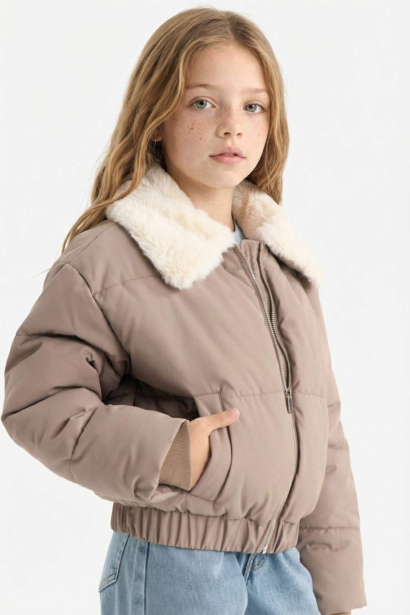 DeFacto Girl Zippered Faux Fur Collar Jacket - Image 1
