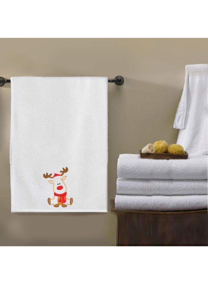 BYFT Embroidered For You (White) Luxury (Reindeer with Scarf) Personalized Bath Towel (70 x 140 Cm-Set of 1) 100% Cotton, Highly Absorbent and Quick dry Bath Linen-600 Gsm  - Image 2