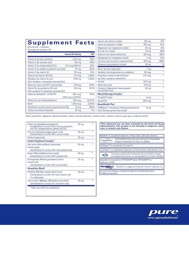 Pure Encapsulations - Pure Encapsulations Women's Nutrients - Multivitamin for Women Over 40 to Support Urinary Tract Health, Breast Cell Health & Eye Integrity* - with Vitamin C, Vitamin E & Vitamin A - 180 Capsules - Image 1