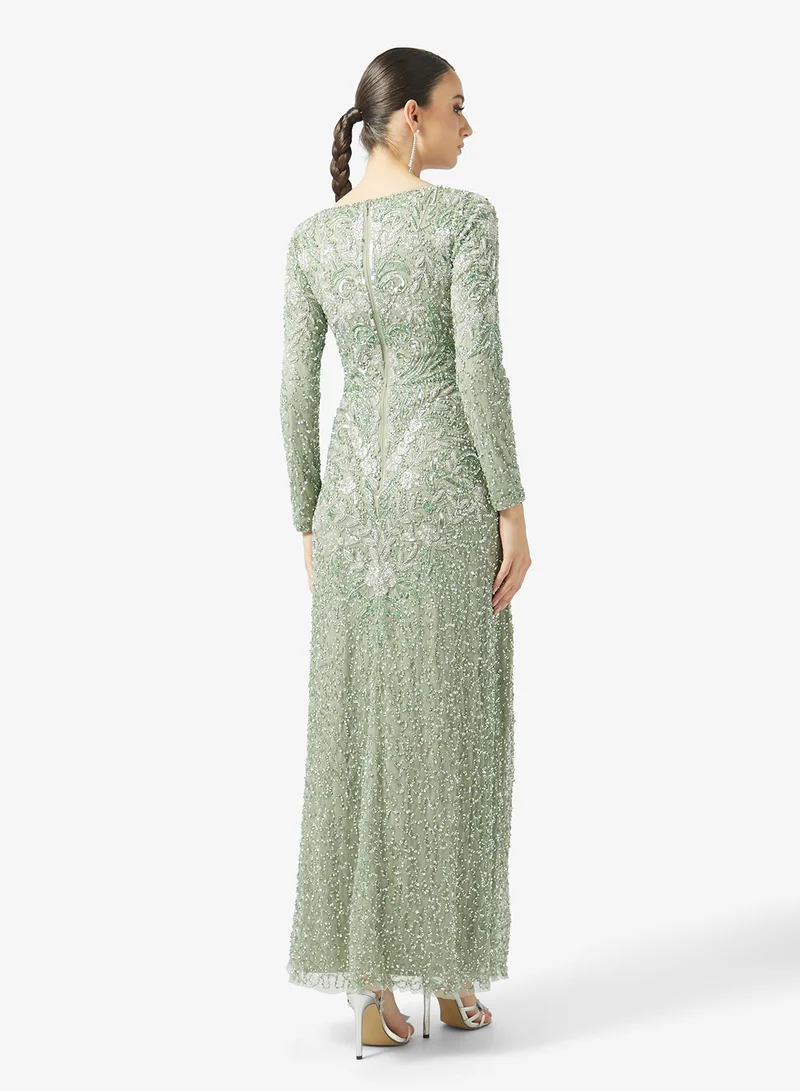 MARYISA Boat Neck Embellished Maxi Dress