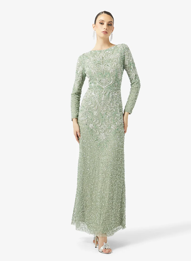 Boat Neck Embellished Maxi Dress