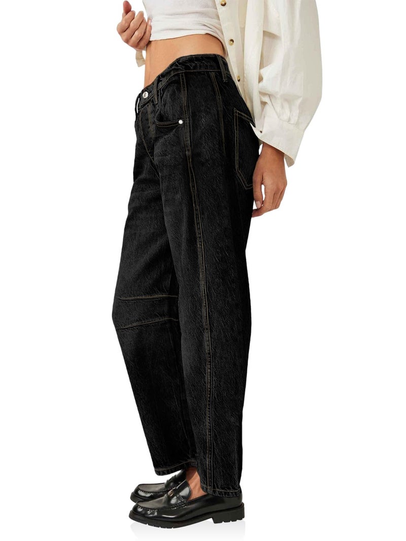 PLNOTME Women's Baggy Boyfriend Jeans Vintage Wide Leg Mid Rise Barrel Denim Ankle Pants - Image 4