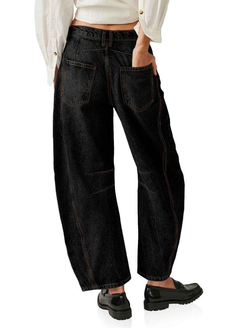 PLNOTME Women's Baggy Boyfriend Jeans Vintage Wide Leg Mid Rise Barrel Denim Ankle Pants - Image 5