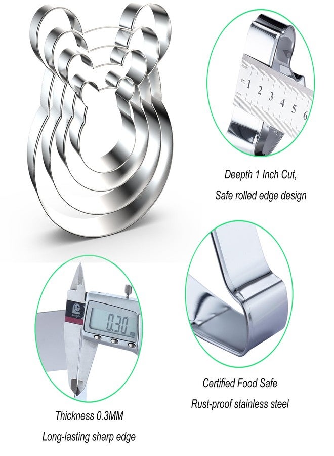 QAAQS Bear Cookie Cutter Set Large Small Mini - 5", 4", 3", 2" - 4 Piece - Stainless Steel - Image 3