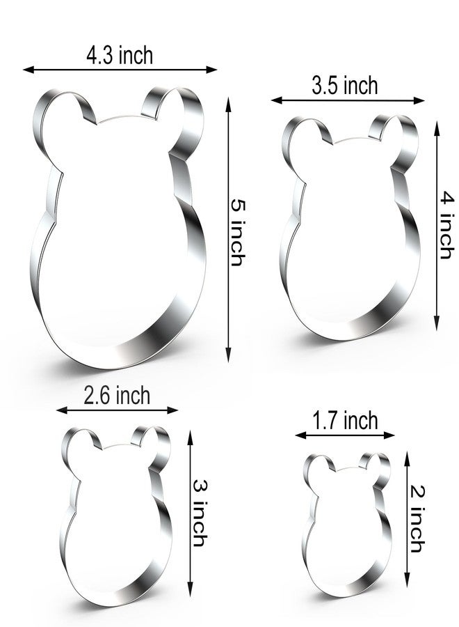QAAQS Bear Cookie Cutter Set Large Small Mini - 5", 4", 3", 2" - 4 Piece - Stainless Steel - Image 2