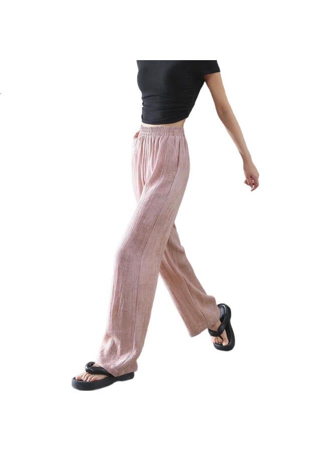 dme Summer Comfortable Elastic Waist Straight Leg Pants With Natural Linen And Tie-Dye Print For Women - Image 1
