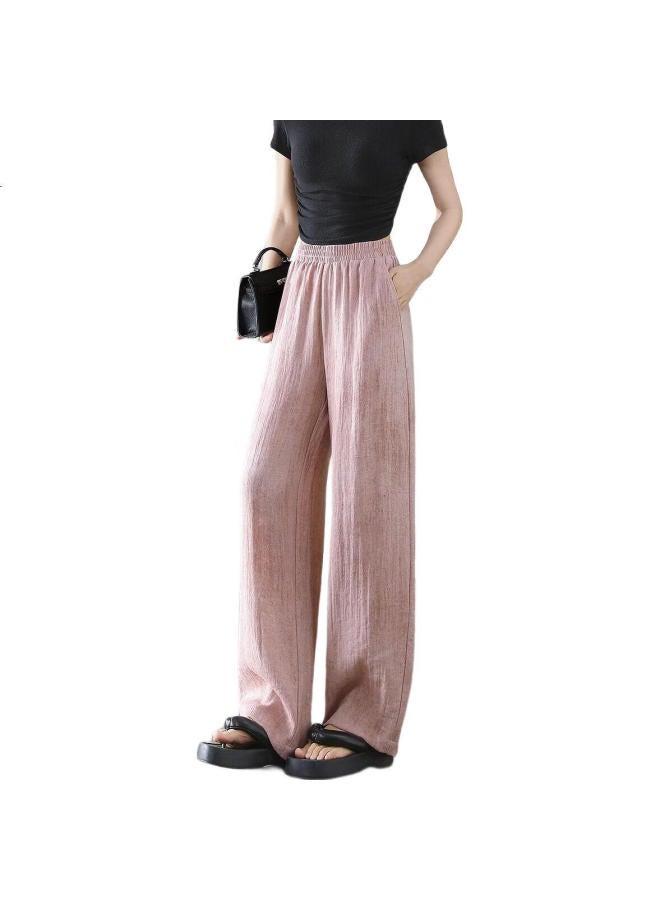 dme Summer Comfortable Elastic Waist Straight Leg Pants With Natural Linen And Tie-Dye Print For Women - Image 2
