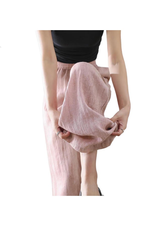 dme Summer Comfortable Elastic Waist Straight Leg Pants With Natural Linen And Tie-Dye Print For Women - Image 3