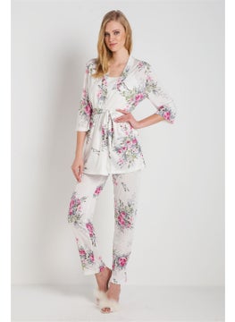 Magic Form 32630 Women's Ecru Combed Cotton 3-Piece Dressing Gown Pajama Set  - Image 5