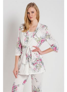 Magic Form 32630 Women's Ecru Combed Cotton 3-Piece Dressing Gown Pajama Set  - Image 1