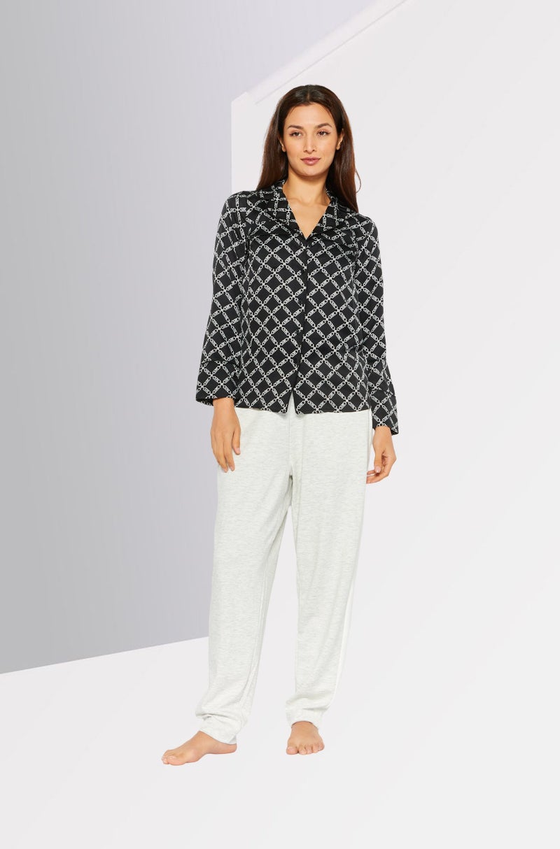 Michael Kors Women Allover Print Long Sleeve Sleep Top, Black  - Image 2